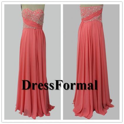 Coral Long Chain Beaded Bust Strapless Chiffon..