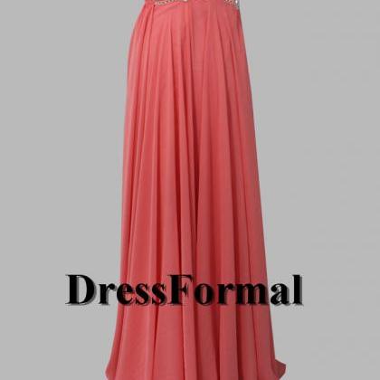 Coral Long Chain Beaded Bust Strapless Chiffon..